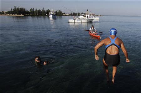 U.S. long-distance swimmer Nyad jumps into the waters of Havana's Hemingway Marina