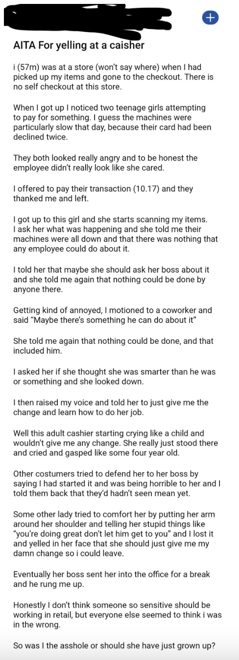 "AITA For yelling at a cashier"