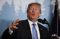 <p>President Donald Trump speaks during a news conference at the G-7 summit, Saturday, June 9, 2018, in La Malbaie, Quebec, Canada. (Photo: Evan Vucci/AP) </p>