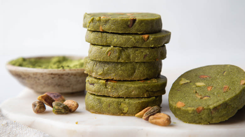 stacked matcha shortbread cookies