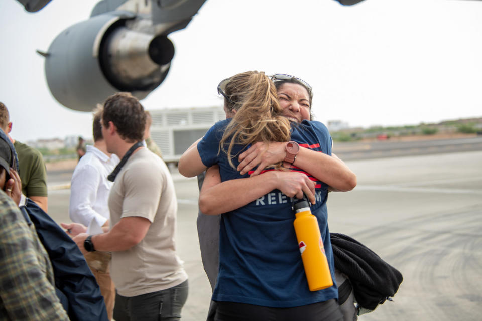 U.S. government personnel from the U.S. Embassy in Sudan evacuate to Camp Lemonnier, Djibouti on April 23, 2023. / Credit: U.S. Navy photo by Mass Communic