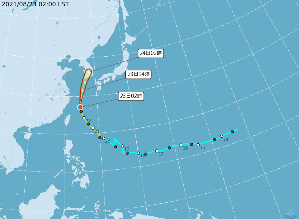 奧麥斯颱風朝韓國方向移動。（圖／中央氣象局）