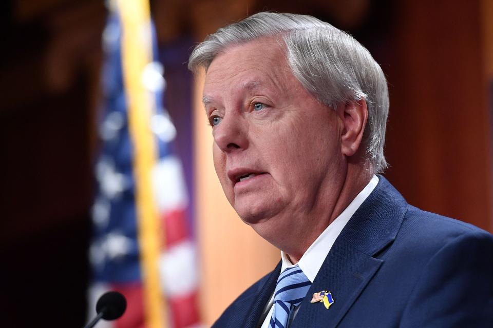 Sen. Lindsey Graham, R-S.C., speaks during a news conference.