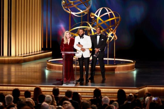Christina Applegate and Anthony Anderson at the 75th Primetime Emmy Awards in Los Angeles, on Jan. 15, 2024<span class="copyright">Christopher Polk—Variety/Getty Images</span>