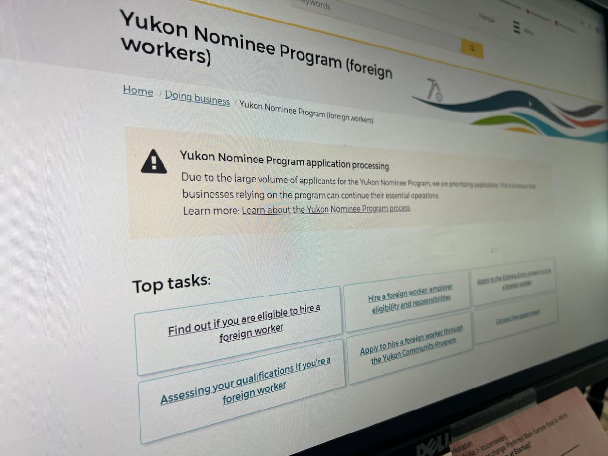 A webpage about the Yukon Nominee Program. The program is designed to help fill crucial positions in the territory by expediting the permanent residency process for foreign nationals. Employers have to prove they've tried to hire a hire local or Canadian citizens for the position first.   (Katie Todd/CBC - image credit)