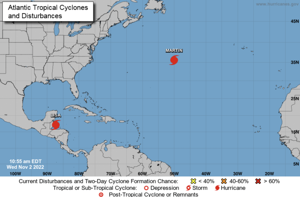 Two hurricanes were in the Atlantic on November 2, 2022.