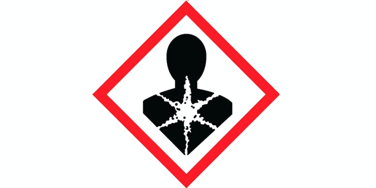 Carcinogenic chemicals are labeled with a health hazard warning symbol. <a href="https://www.gettyimages.com/detail/illustration/serious-health-hazard-royalty-free-illustration/1353836395" rel="nofollow noopener" target="_blank" data-ylk="slk:Peter Etchells/iStock via Getty Images Plus;elm:context_link;itc:0;sec:content-canvas" class="link ">Peter Etchells/iStock via Getty Images Plus</a>