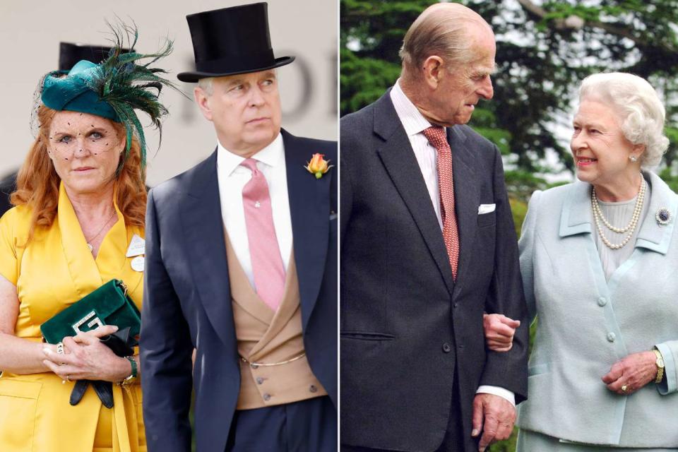 <p>Max Mumby/Indigo/Getty; FIONA HANSON/POOL/AFP via Getty </p> Sarah Ferguson, Prince Andrew image split with Prince Philip and Queen Elizabeth.