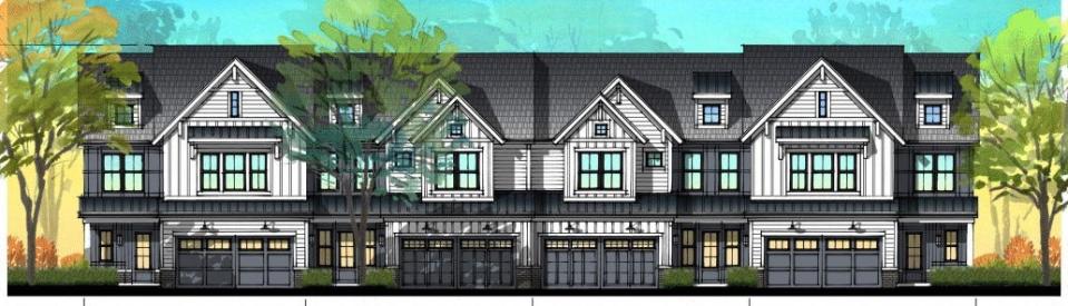 An architectural rendering of the proposed age-restricted townhomes in Far Hills