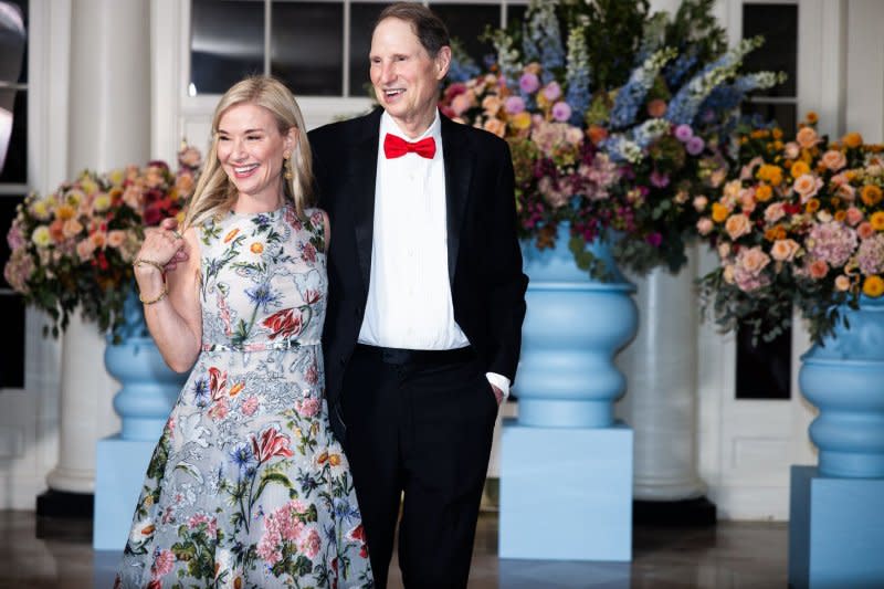 Sen. Ron Wyden (D-OR) and his wife, Nancy Wyden, arrive for the state dinner in honor of Australian Prime Minister Anthony Albanese at the White House in Washington, D.C. on Wednesday. Photo by Tierney Cross/UPI