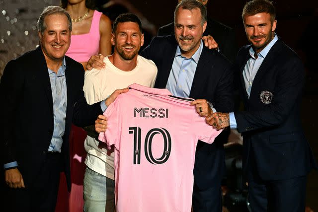 <p>CHANDAN KHANNA/AFP via Getty</p> Lionel Messi with Inter Miami FC owners