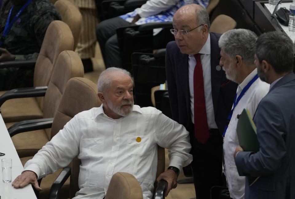 Brazilian President Luiz Inacio Lula da Silva, left, attends the G77+China summit, in Havana, Cuba, Saturday, Sept. 16, 2023. (AP Photo/Ramon Espinosa)