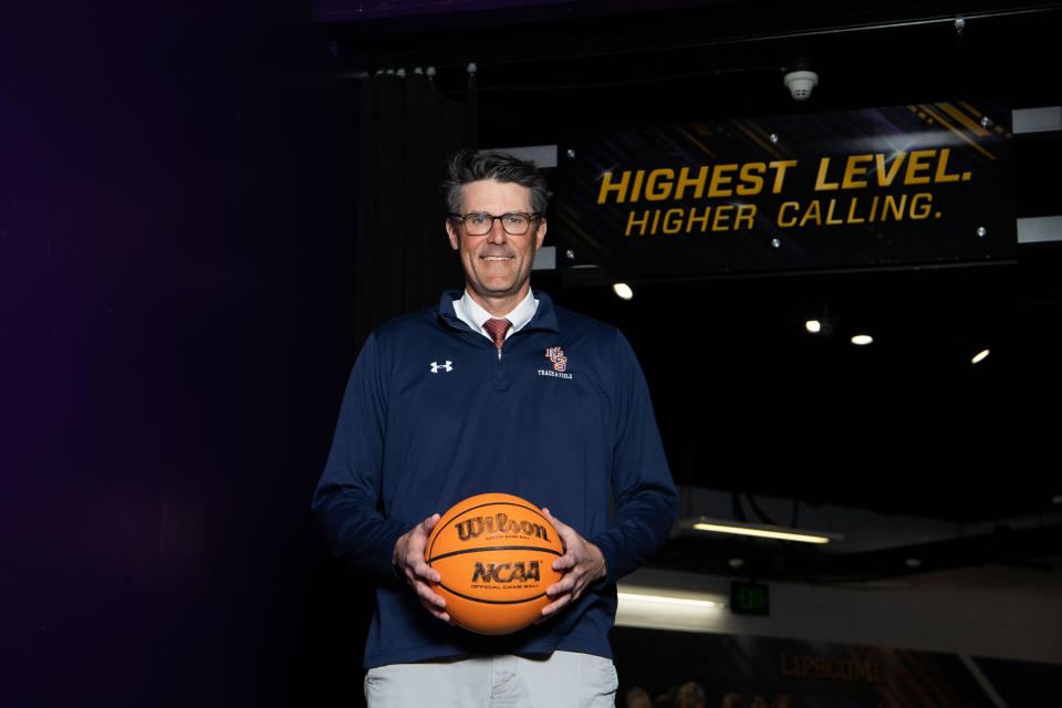 John Pierce played for the Bison basketball team in 1990, posed at Lipscomb Academy in Nashville, Tenn., Tuesday, March 19, 2024.