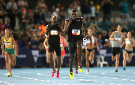 Jamaica's Olympic champion Usain Bolt runs during the Nitro Athletics series at the Lakeside Stadium in Melbourne, Australia February 4, 2017. REUTERS/Hamish Blair
