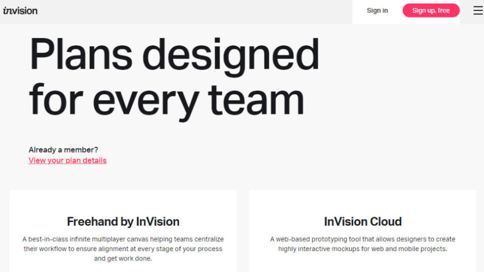 Website screenshot for InVision