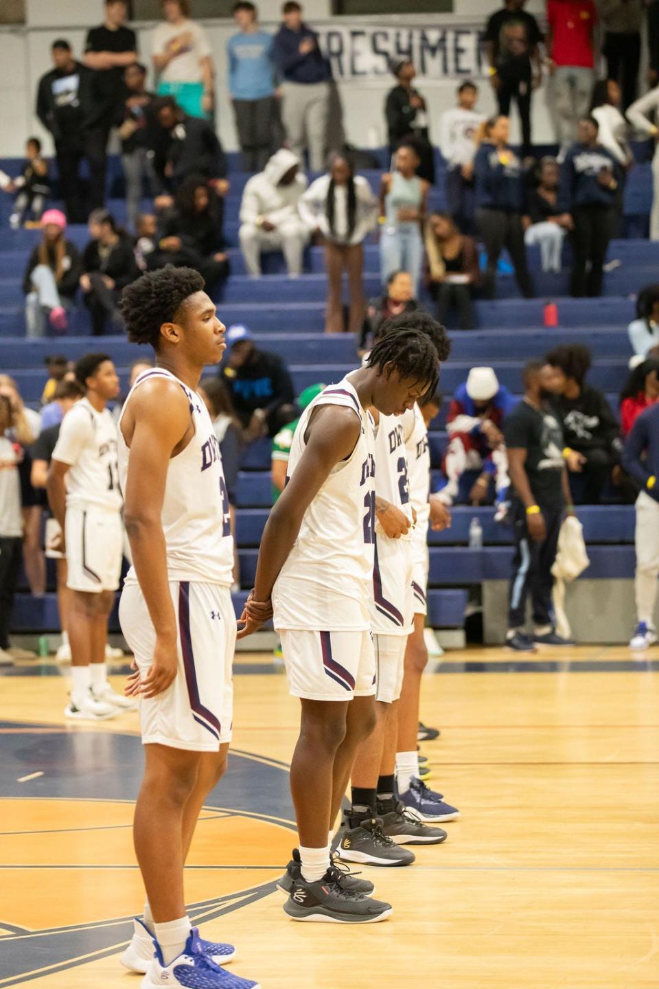 The Dwyer basketball team prepares to face Lake Worth in a game on Jan. 30, 2024.