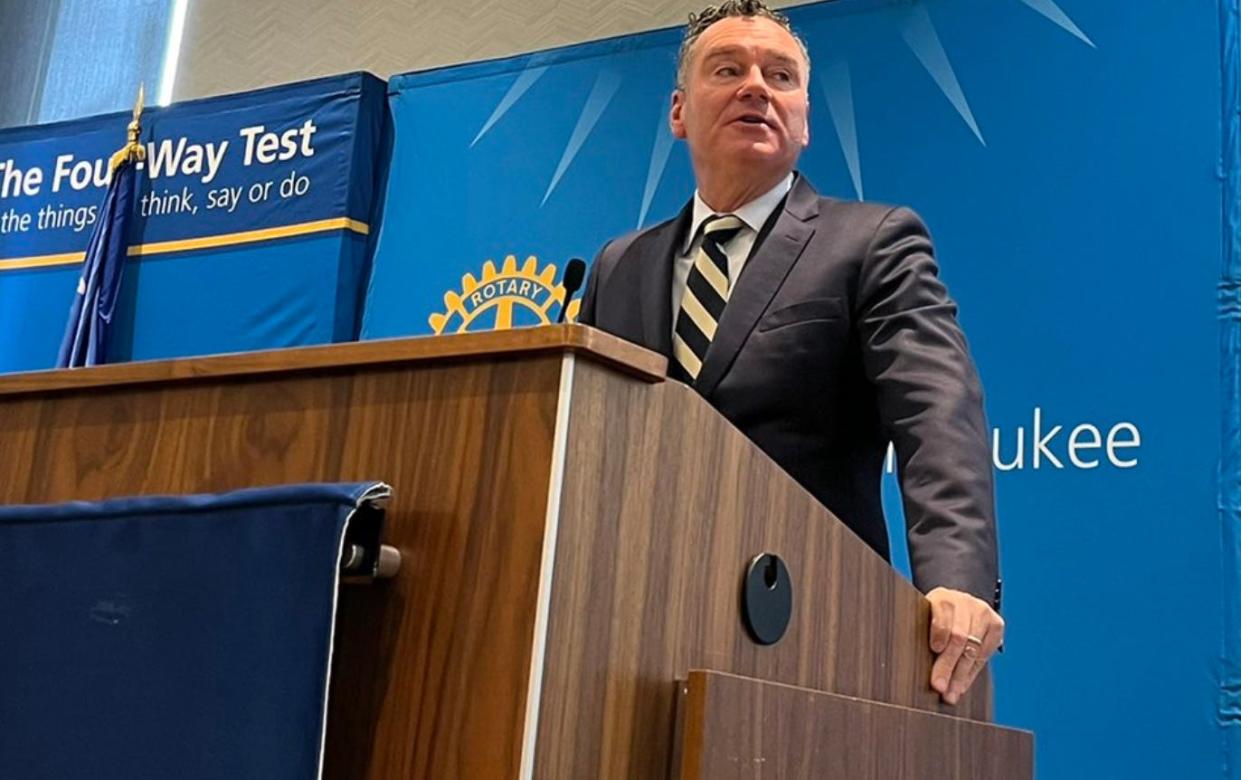 Republican governor candidate Tim Michels speaks at the Rotary Club of Milwaukee on Tuesday, Oct. 18, 2022.