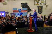 Democratic 2020 U.S. presidential candidate and former Vice President Joe Biden speaks as he campaigns on the eve of the Nevada Caucus at Hyde Park Middle School in Las Vegas