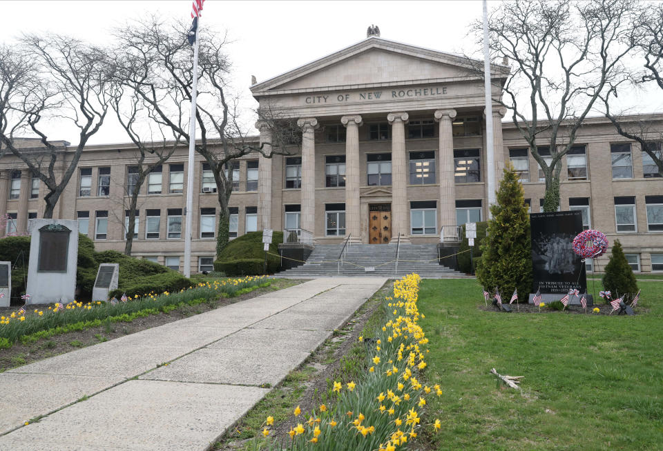 The exterior of New Rochelle City Hall, pictured April 11, 2024.