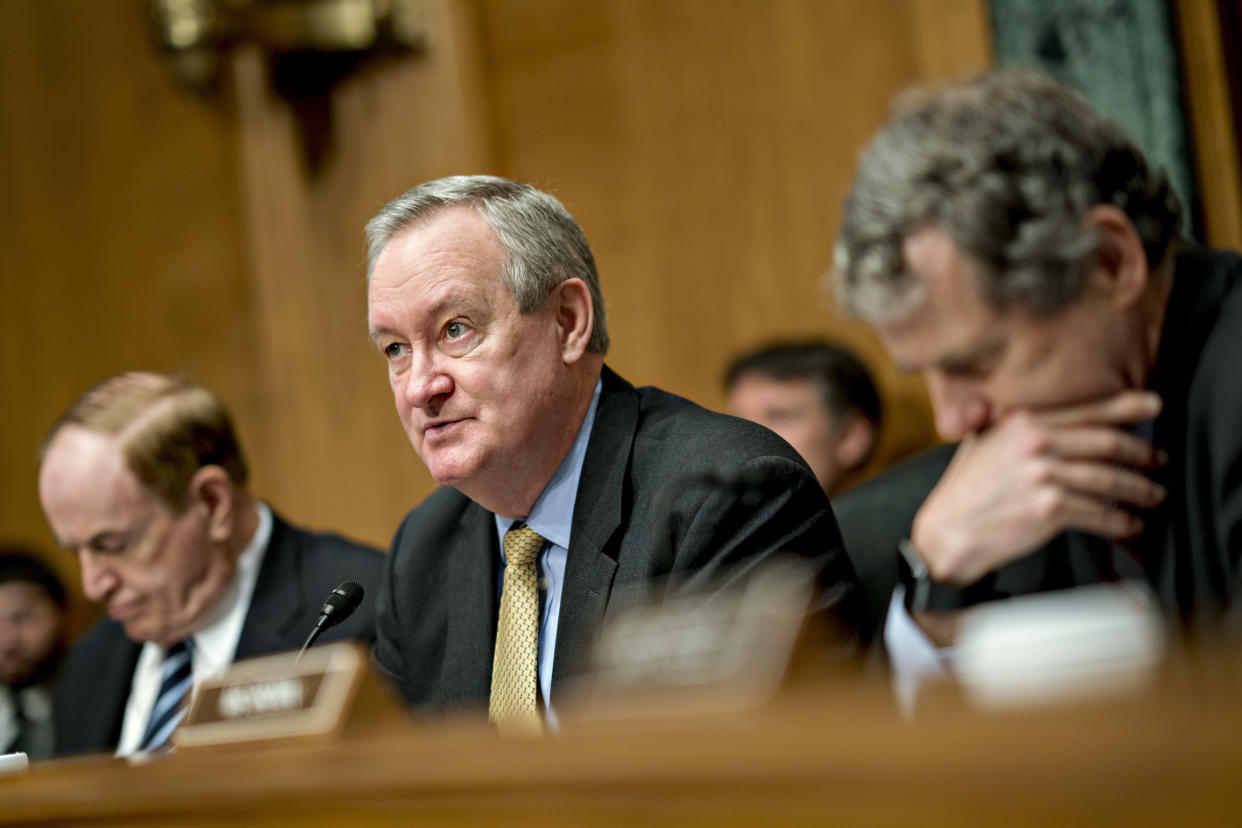 Sen. Mike Crapo (R-Idaho) speaks during a hearing in Washington, D.C., on Feb. 6, 2018.&nbsp; (Photo: Andrew Harrer/Bloomberg via Getty Images)