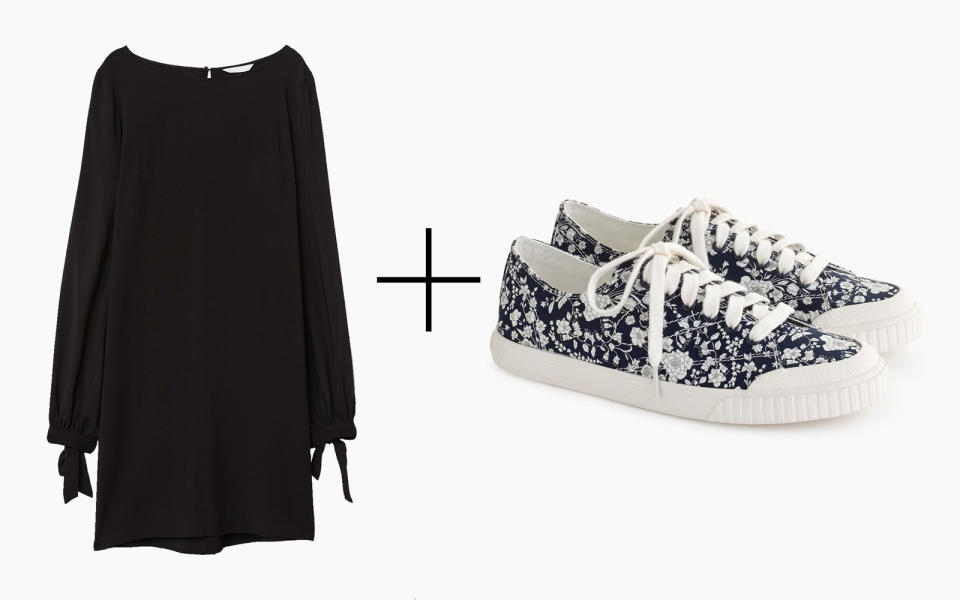 H&M Dress With Tie Sleeves & Tretorn 'Marley' Canvas Sneakers