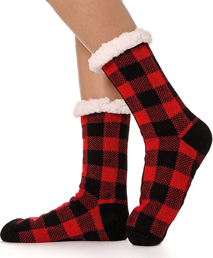 Red and Black Plaid Slipper Socks