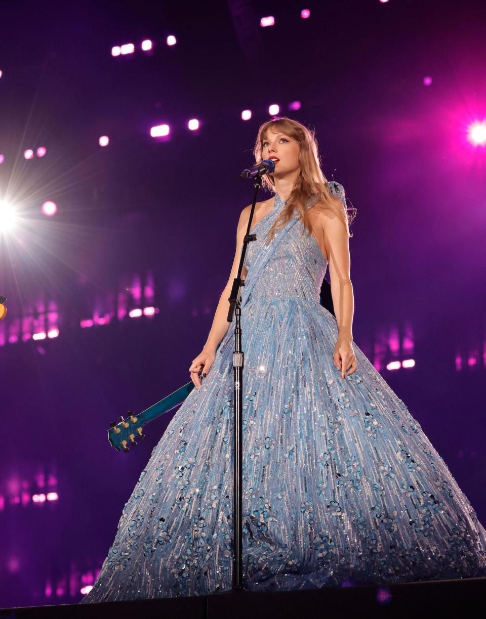 Taylor Swift performs at The Eras Tour in Los Angeles, California on August 9, 2023.