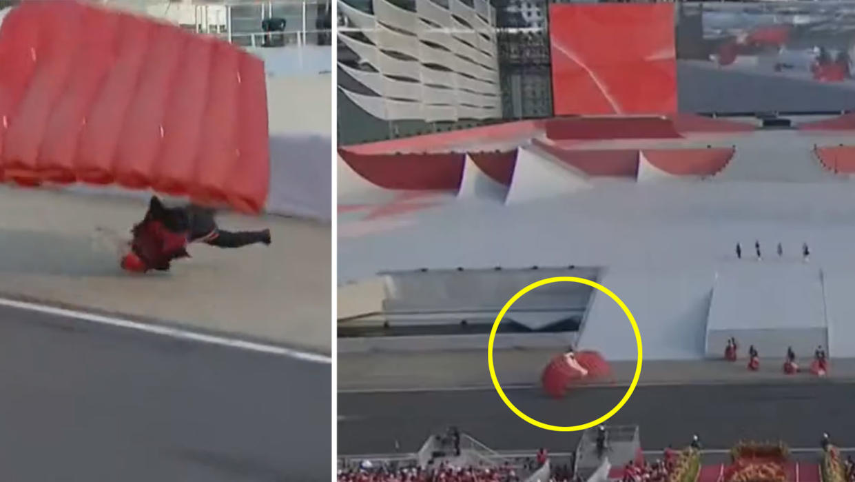 The hard landing that injured Red Lions parachutist 3WO Jeffrey Heng during NDP 2022. 