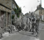 German soldiers surrender in 1944, and modern-day Rue des Fosses Plissons in Domfront, Orne.<br><br>(<a href="http://www.flickr.com/photos/hab3045/collections/72157629378669812/" rel="nofollow noopener" target="_blank" data-ylk="slk:Courtesy of Jo Teeuwisse" class="link ">Courtesy of Jo Teeuwisse</a>)