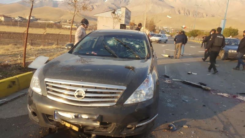 FILE PHOTO: A view shows the scene of the attack that killed Prominent Iranian scientist Mohsen Fakhrizadeh, outside Tehran