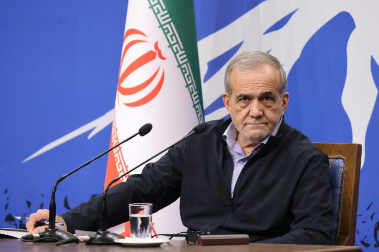 El presidente iraní, Masud Pezeshkian, durante la rueda de prensa que dio el 16 de septiembre de 2024 en Teherán (Atta Kenare)