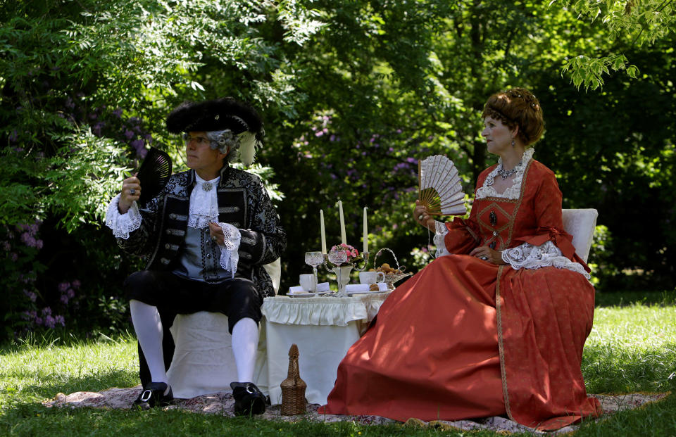 <p>Revellers attend the Victorian Picnic during the Wave and Goth festival in Leipzig, Germany, June 2, 2017. (David W Cerny/Reuters) </p>