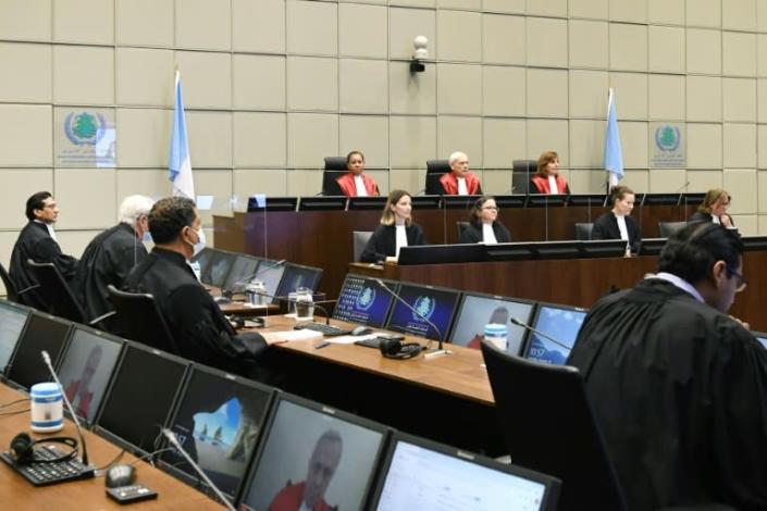 Judges at a session of the UN-backed Special Tribunal for Lebanon to hand down the verdict on the 2005 murder of former Lebanese premier Rafic Hariri