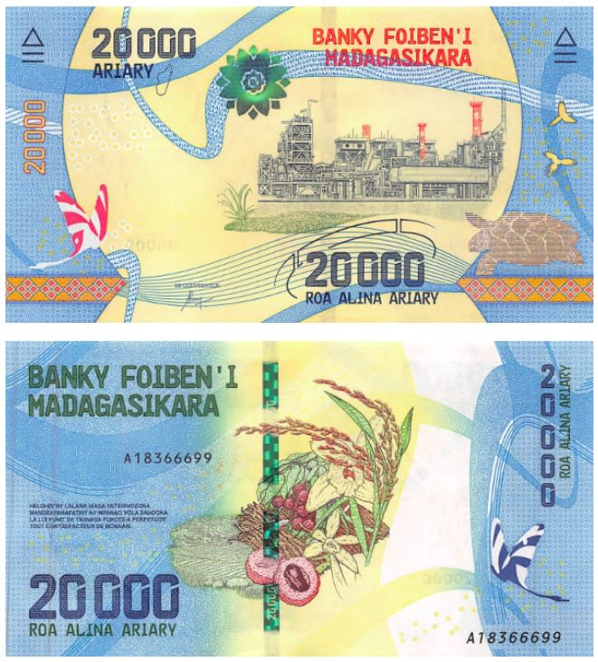 <p>20000 Ariary del Madagascar (foto: International Bank Note Society) </p>