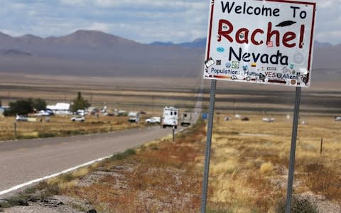 Traffic on Highway 375 as an influx of tourists responding to a call to 'storm' Area 51 - Credit: Reuters