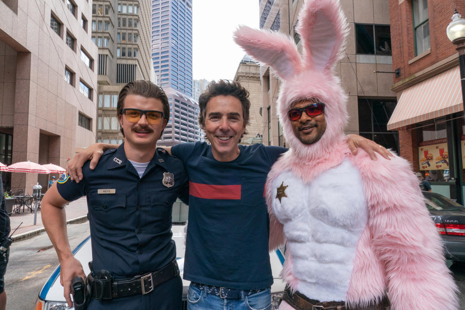 Joe Keery, director Shawn Levy and Utkarsh Ambudkar on the set of 20th Century Studiosâ€™ FREE GUY. Photo by Alan Markfield. Â© 2020 Twentieth Century Fox Film Corporation.  All Rights Reserved.