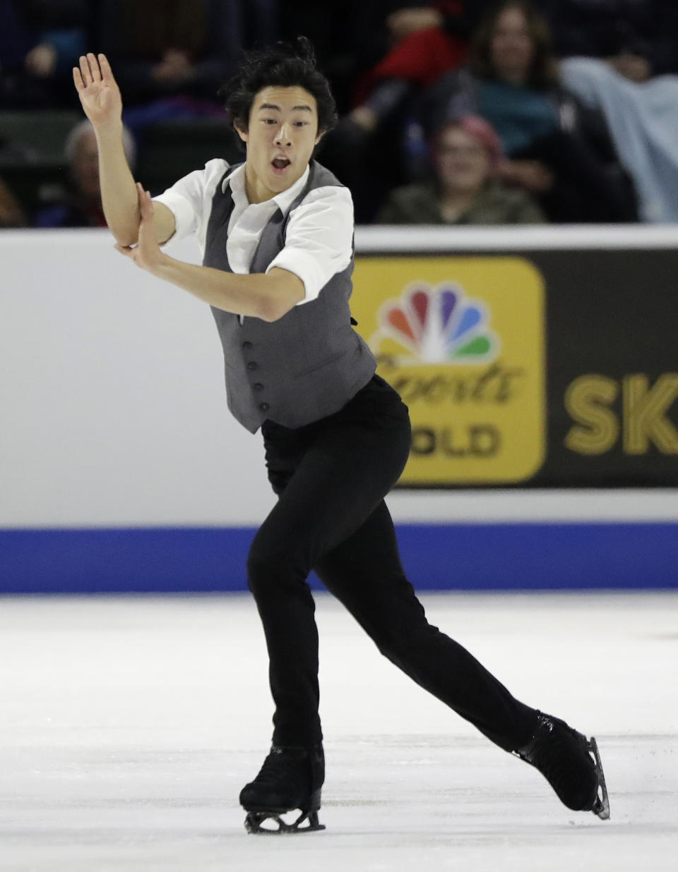 Nathan Chen of the U.S. performs during the men's short program at Skate America, Friday, Oct. 19, 2018, in Everett, Wash. (AP Photo/Ted S. Warren)