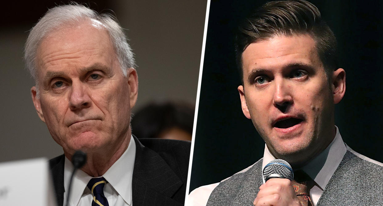 Former Navy Secretary Richard Spencer (Photo by Alex Edelman/Getty Images); White nationalist Richard Spencer (Photo by Joe Raedle/Getty Images)