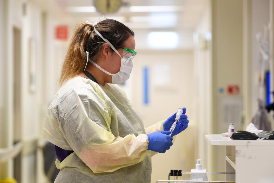 Healthcare worker Vanessa Chang in the coronavirus screening clinic at Cabrini private hospital in Melbourne. Source: AAP