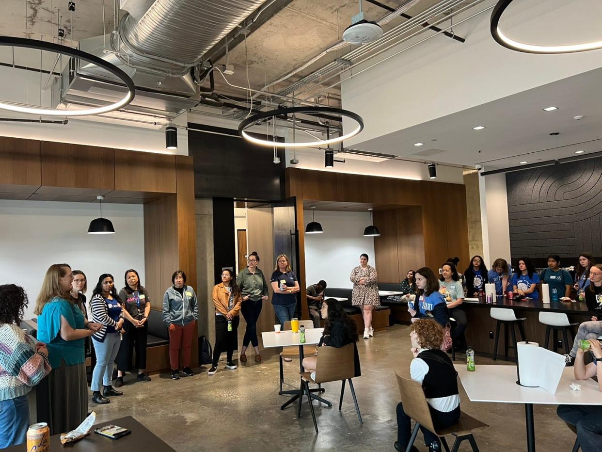 Students from Ann Richards School for Young Women Leaders tour Cirrus Logic, a semiconductor company, on Wednesday, March 13, 2024.