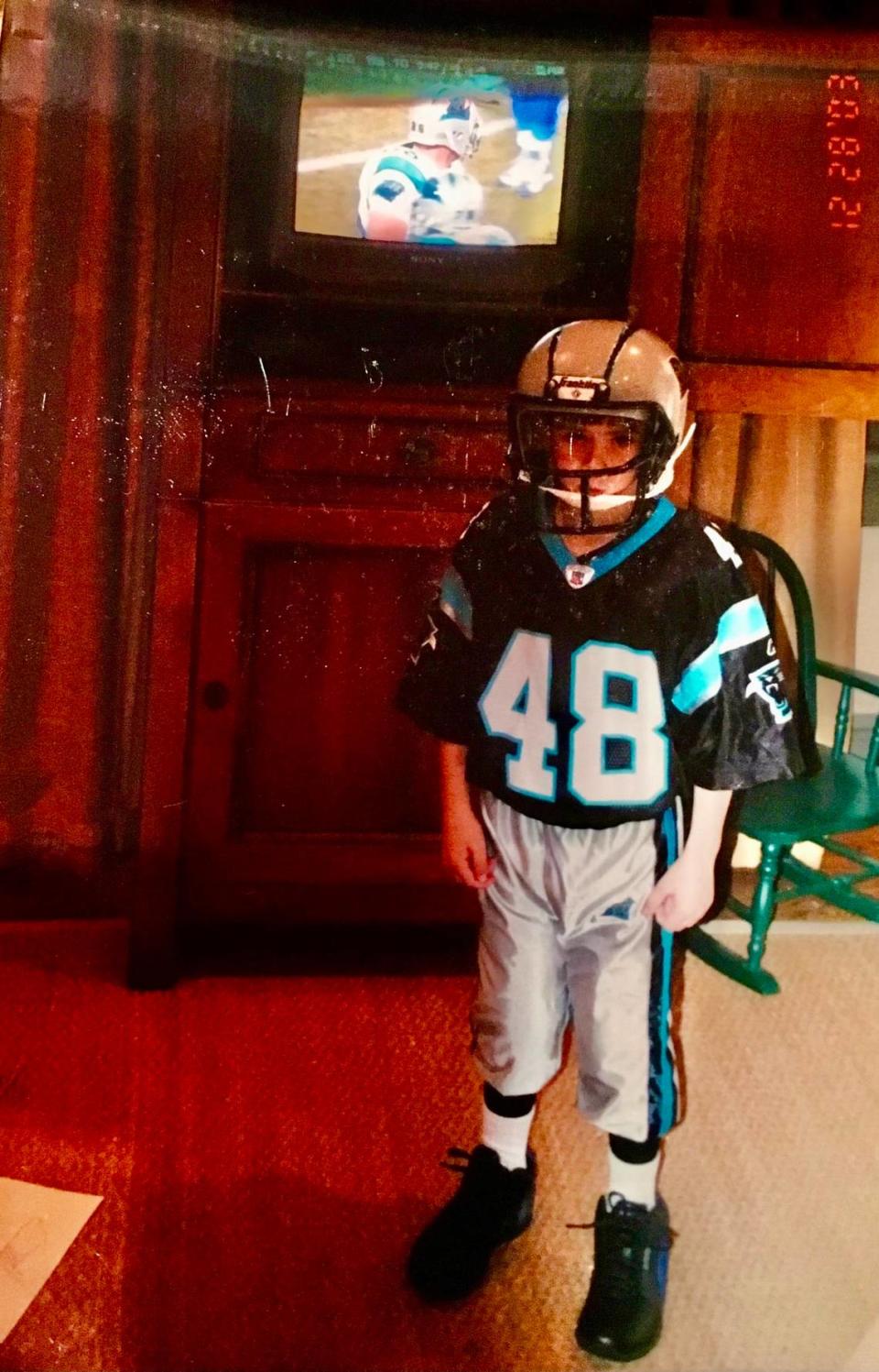 Daniel Jones, now the quarterback for the N.Y. Giants, grew up in Charlotte and was a big Carolina Panther fan who owned several Panther jerseys over the years. Among them was this jersey of former Carolina running back Stephen Davis, who was one of the team’s stars during the Panthers’ first Super Bowl run in 2003. Daniel Jones was six years old at the time of this photo.