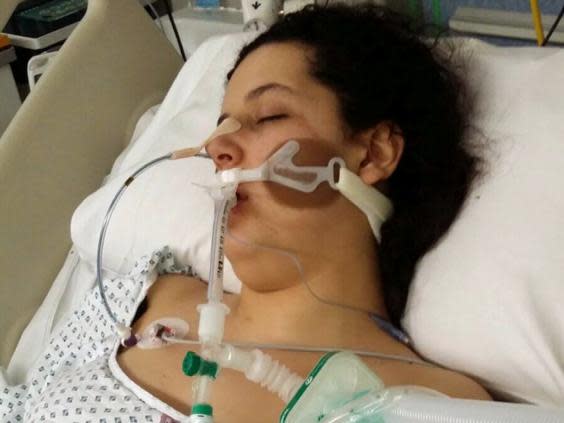 Family photo showing Mariam Moustafa in a coma before she died of her injuries (PA)