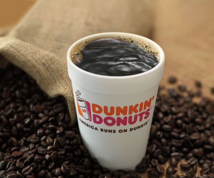 A cup of Dunkin' coffee.