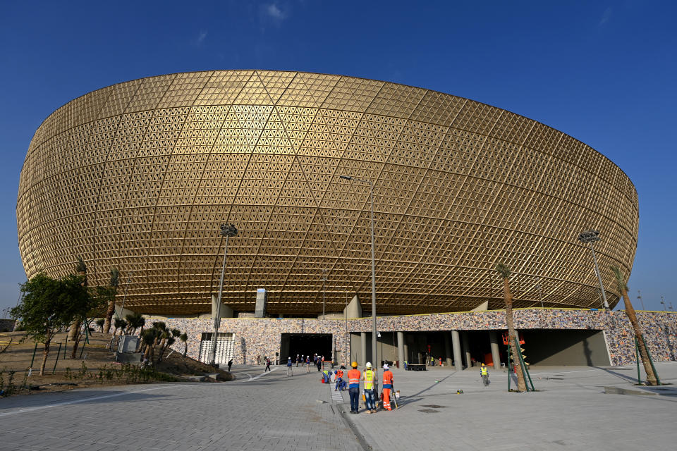 DOHA, QATAR - DECEMBER 16:  A general view outside the Lusail Stadium venue for the 2022 FIFA World Cup Final during the FIFA Arab Cup Qatar on December 16, 2021 in Doha, Qatar. (Photo by Shaun Botterill/Getty Images)