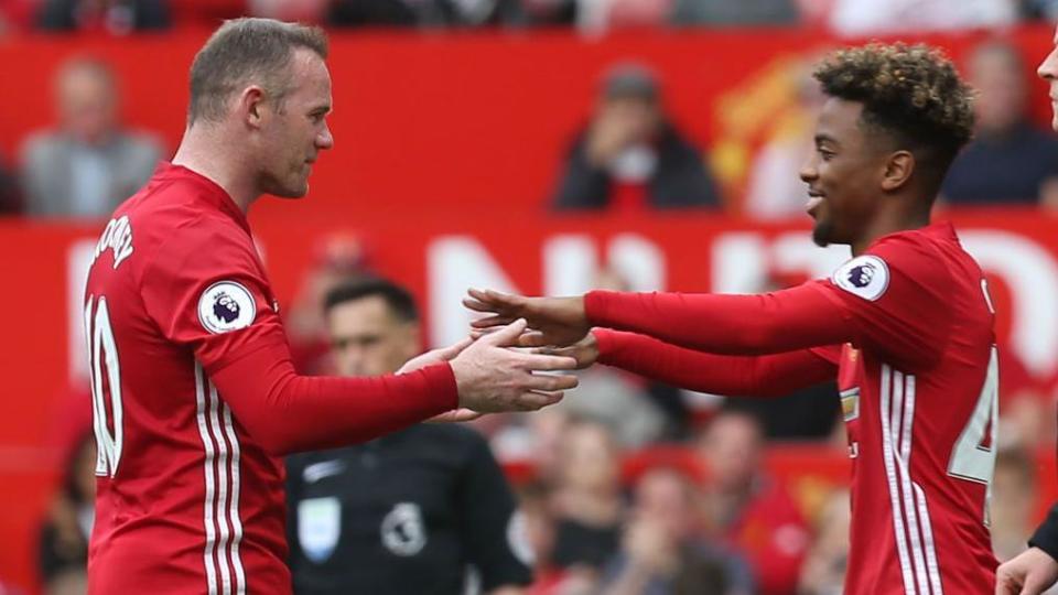 Wayne Rooney and Angel Gomes