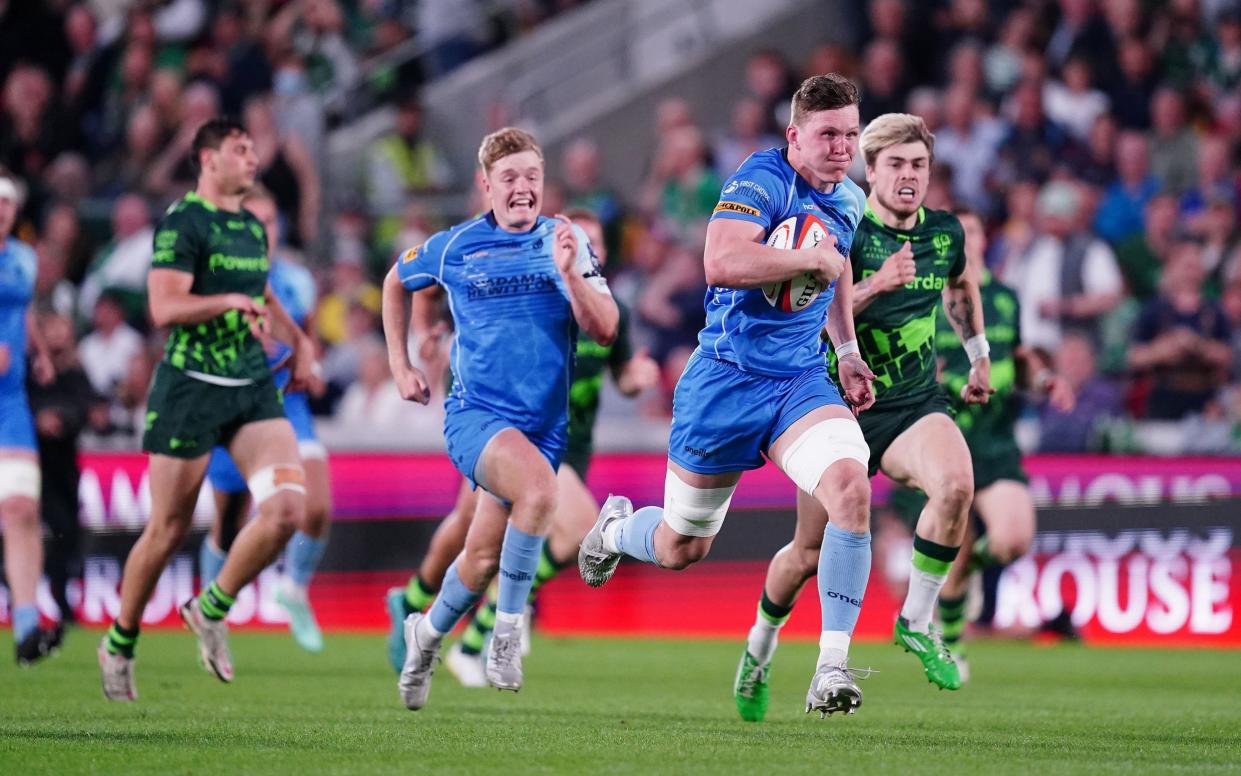 Worcester's Ted Hill breaks away and scores only to have it ruled out during the Premiership Rugby Cup final at the Brentford Community Stadium - David Davies/PA Wire