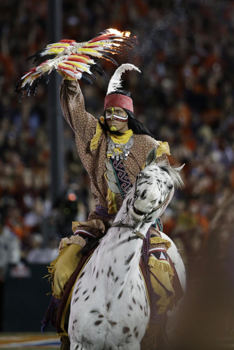 The Florida State mascot before the NCAA BCS National Championship college football game against Auburn Monday, Jan. 6, 2014, in Pasadena, Calif. (AP Photo/David J. Phillip)