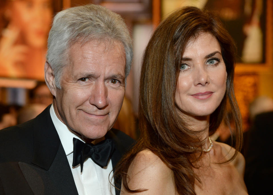 Trebek referenced his wife Jean (pictured with him in 2014) in his powerful speech. (Photo: Michael Kovac/Getty Images for AFI)