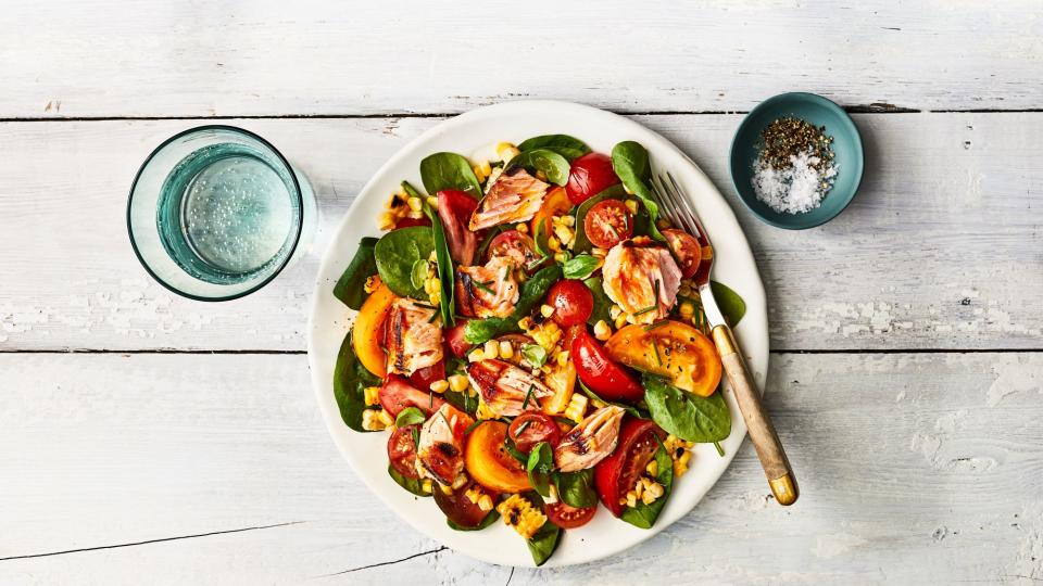 Grilled Corn-and-Salmon Salad with Tomatoes