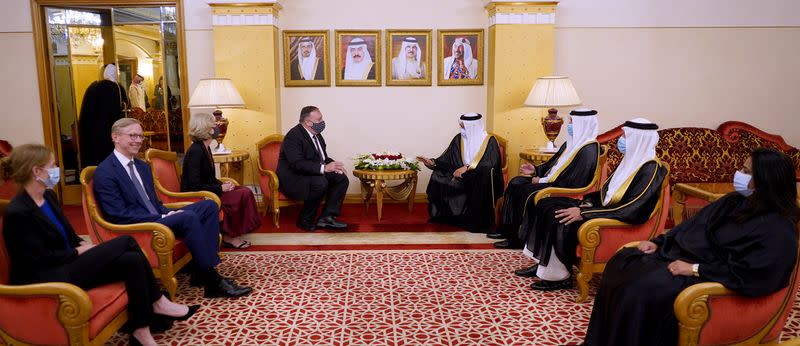 US Secretary of State, Mike Pompeo meets with Bahrain Foreign Minister Abdullatif bin Rashid Al Zayani during his visit to Manama